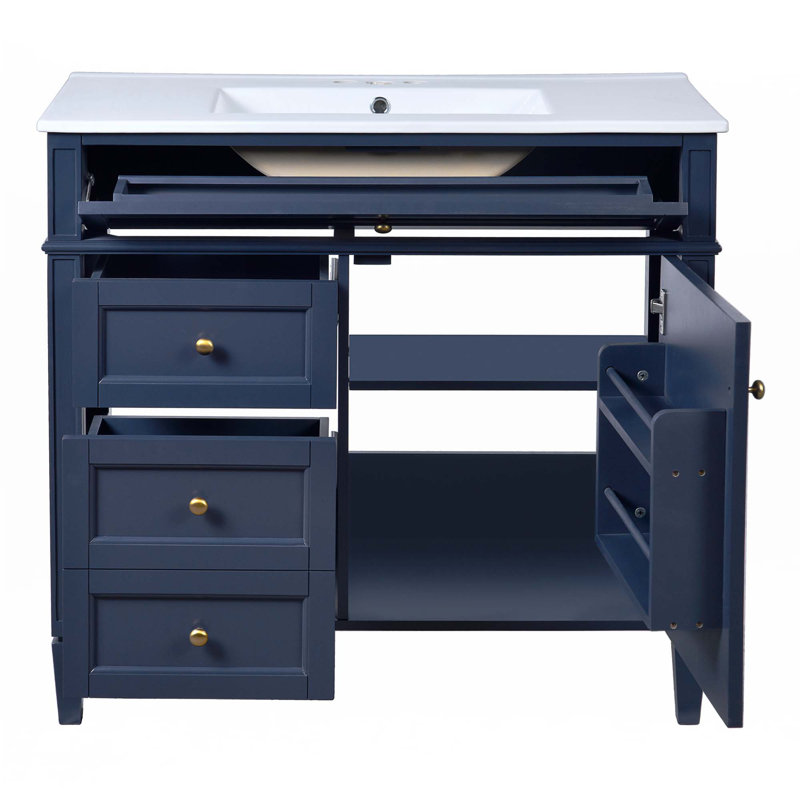 Meuble-lavabo 36 po avec lavabo supérieur, Bleu, Doré