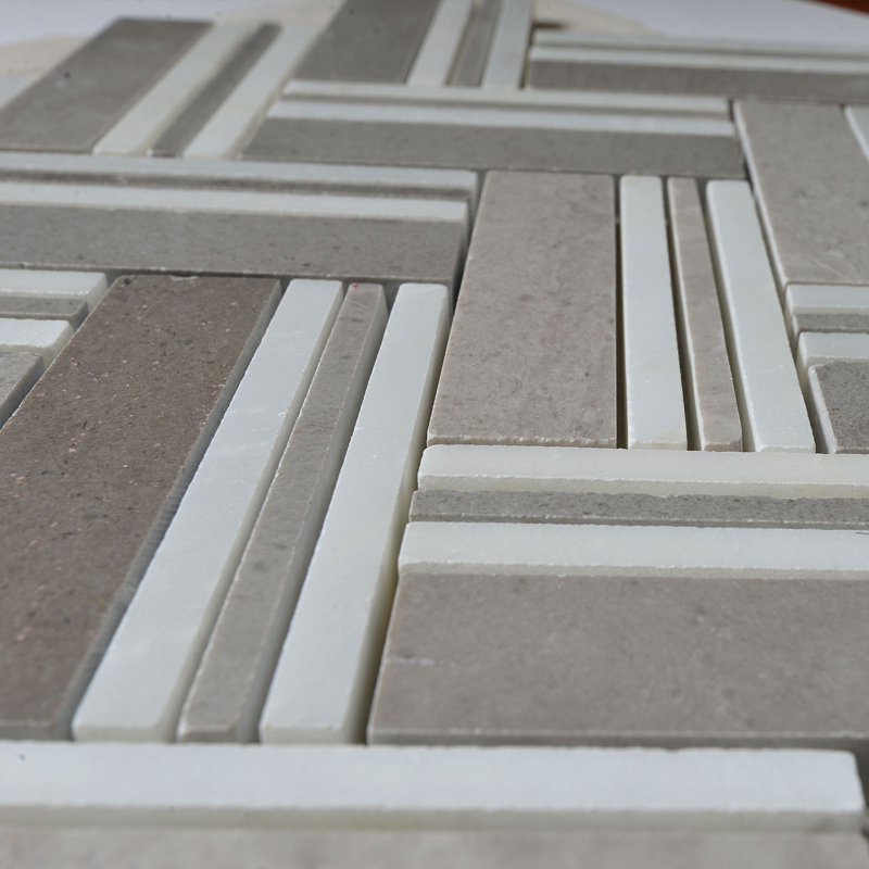 Quilt Random Sized Marble Chevron Mosaic Wall & Floor Tile, Mohegan