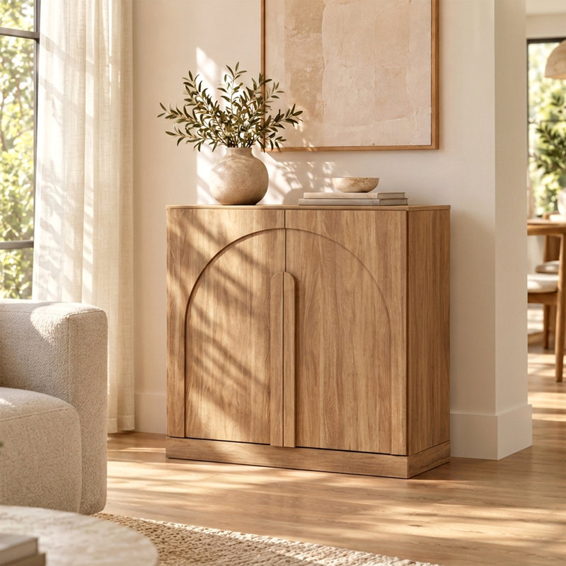 Buffet avec portes et tablette en bois, brun clair, Bijou chameau B