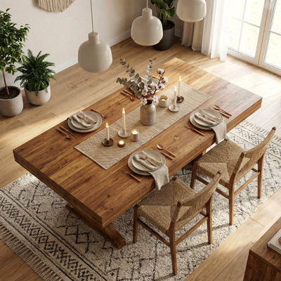 Solid Wood Rectangular Dining Table – I-Shaped Industrial Legs & Wood Veneer Top