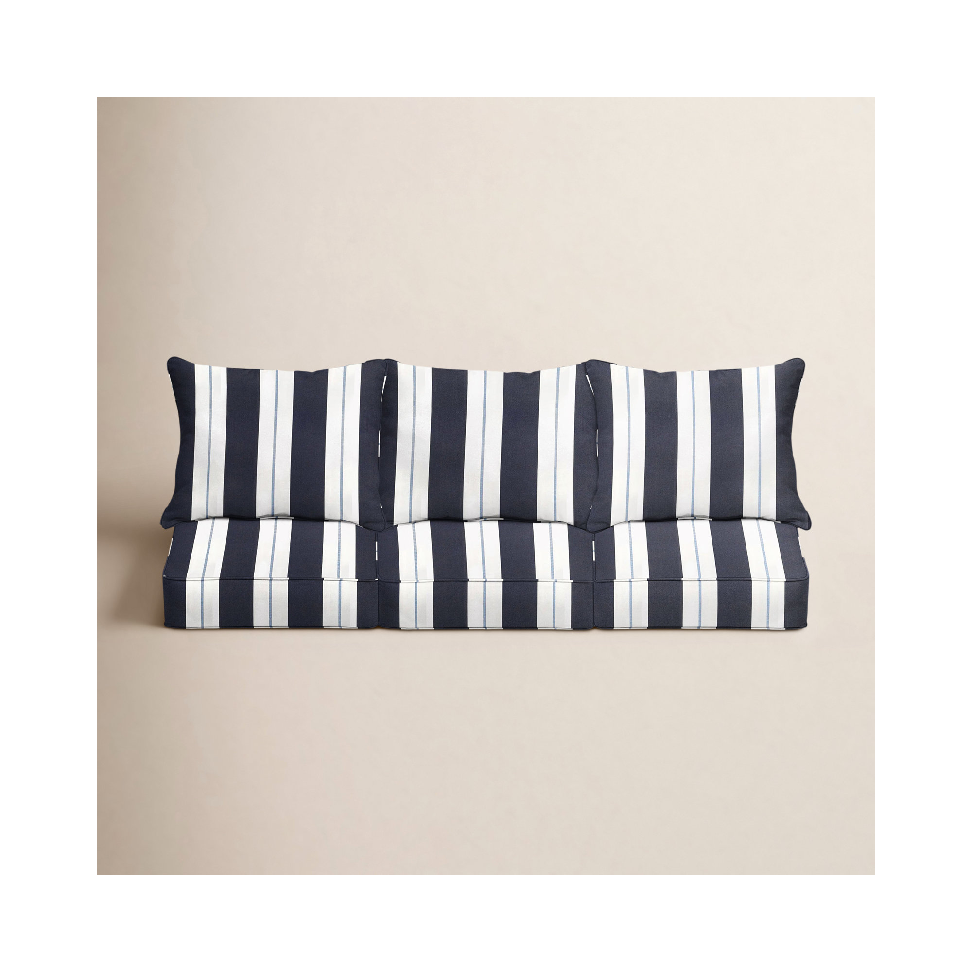 Deana Indoor/Outdoor Sunbrella Seat/Back Cushion, 27" W x 23" H, Navy Stripe Sunbrella®