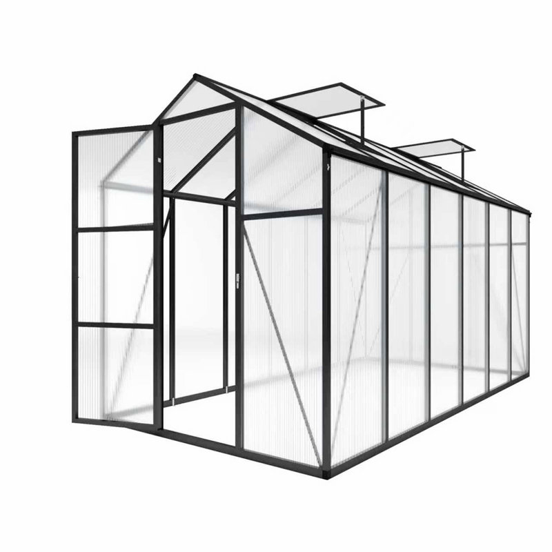 Walk-In Outdoor Greenhouse, Polycarbonate Greenhouse With Aluminum Frame, Adjustable Vents, Lockable Door For Backyard, Black
