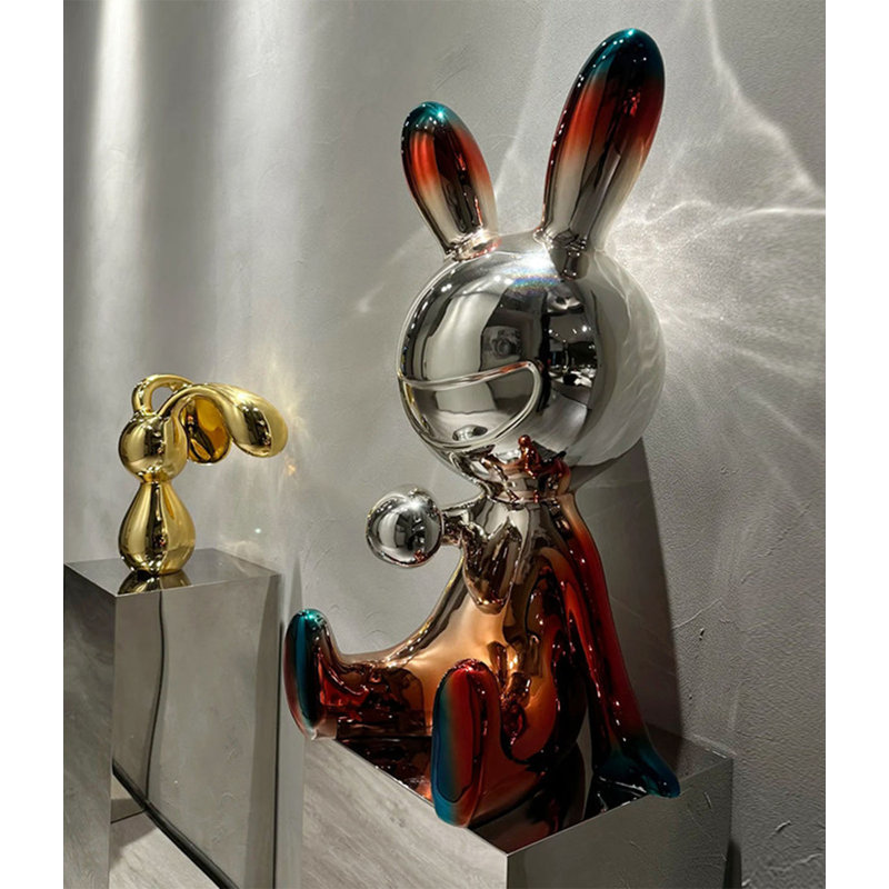 Chrome Red Blue Gradient Bunny Sculpture