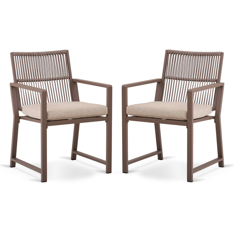 Set of 2 Patio Dining Chairs, Metal Outdoor Chairs with Removable Cushion, 105° Ergonomic Backrest & Woven Design, Weather Resistant, Brown