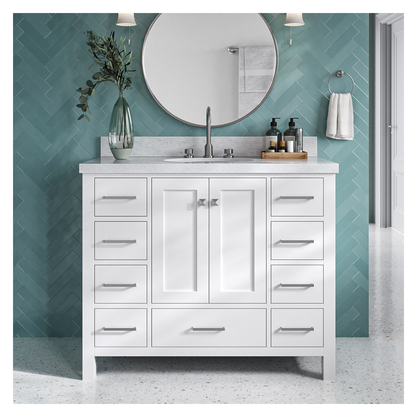 Cambridge 43'' Single Bathroom Vanity, White / Brushed Nickel