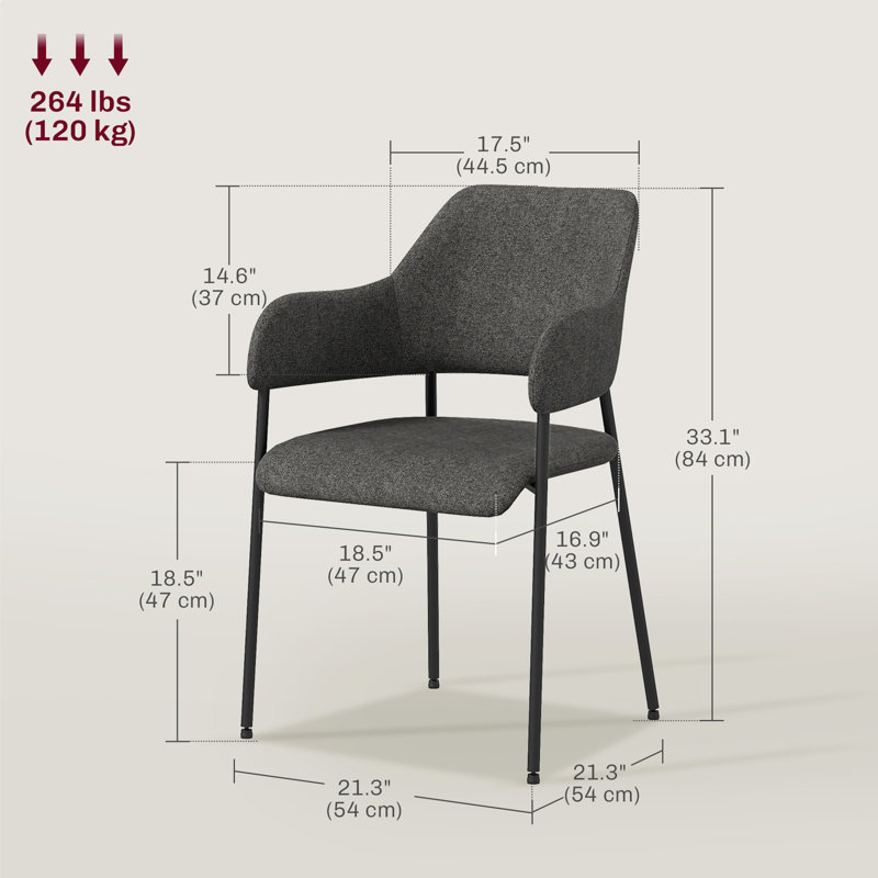 Ensemble de 2 chaises de salle à manger modernes avec accoudoirs et pieds en acier