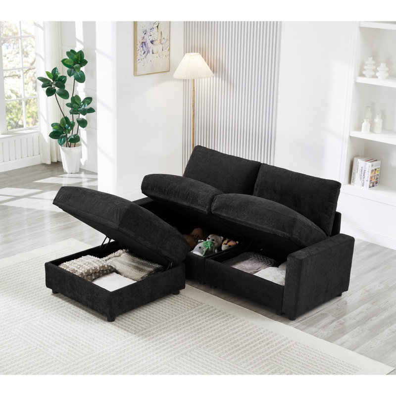 Canapé modulaire en polyester avec repose-pieds avec rangement dissimulé pour salon moderne