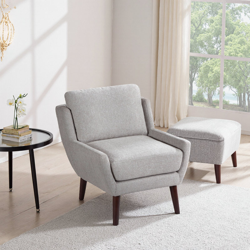 Modern Accent Chair in Vibrant Chenille, Mid-Century Style with Reversible Cushions & Solid Wood Legs, 300 LB Capacity
