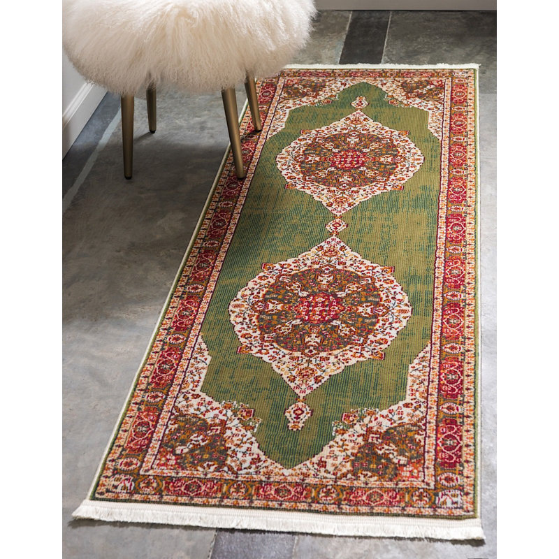 Folmar Oriental Area Rug, Runner 2'7" x 10', Green/Red 
