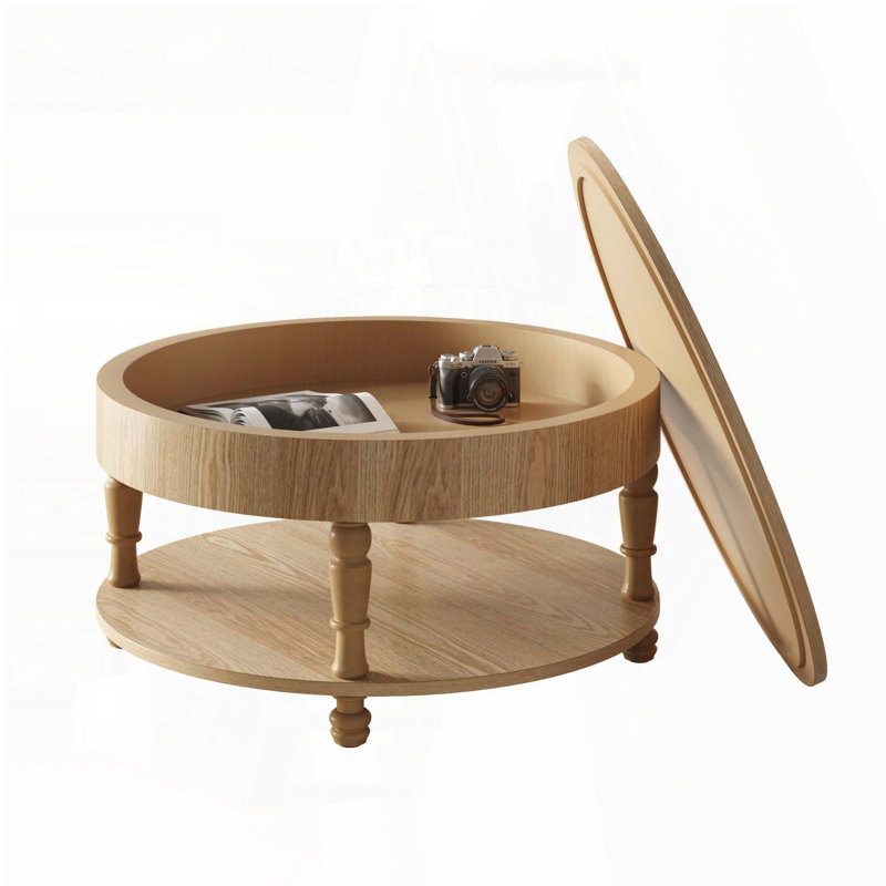 Table basse carrée à plateau rabattable avec rangement à deux niveaux - 31,5 po, Bois naturel