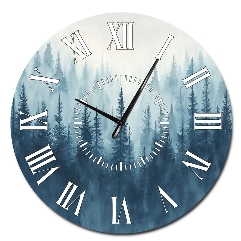 Horloge murale en métal représentant une forêt brumeuse bleue - Paysage, imprimée sur métal, Surdimensionné
