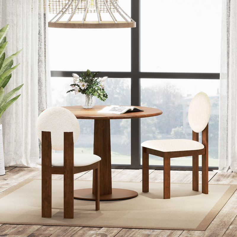  4 chaises de salle à manger rembourrées en sherpa avec pieds en bois d'hévéa, 4
