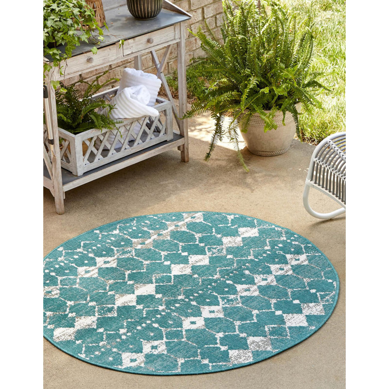 Geometric Indoor / Outdoor Rug, Round 4'