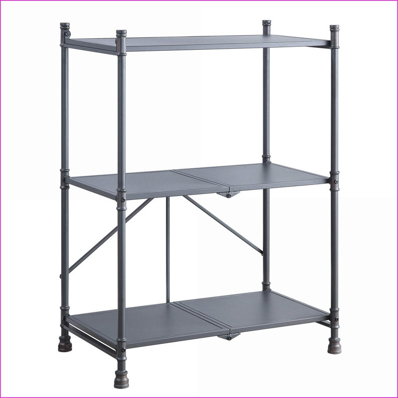 Console Table, 3-Tier Industrial Rustic Metal Foldable, Sandy Black &amp; Dark Bronze | Metal | Industrial,Rustic, Black/Gray
