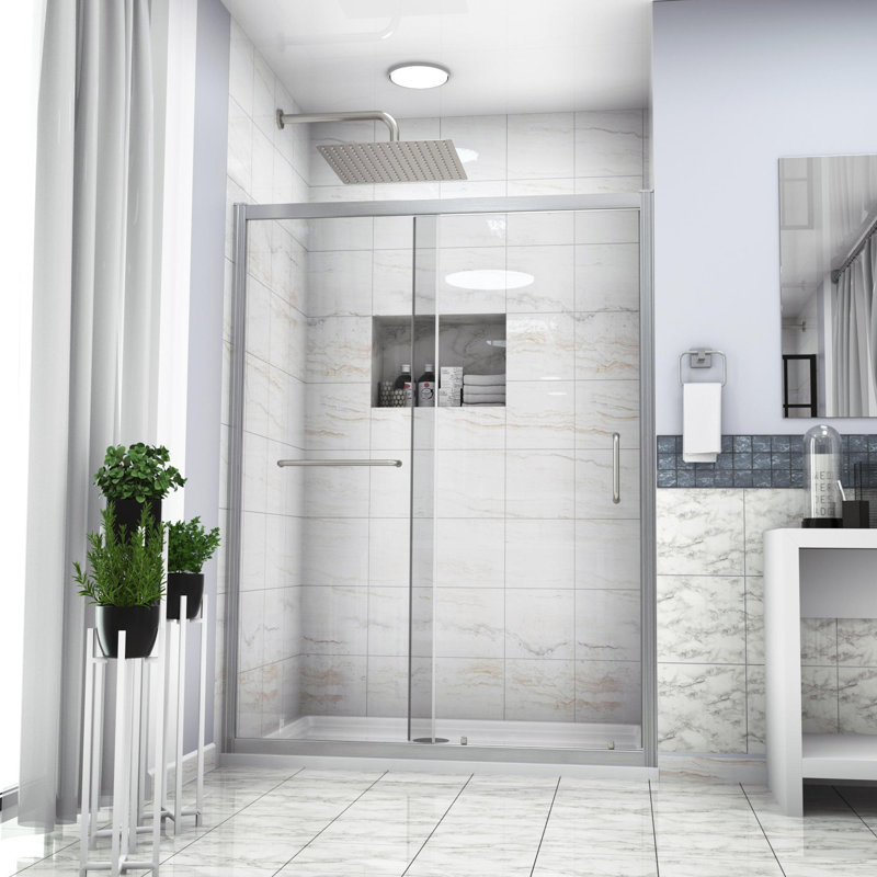Porte de douche haut de gamme silencieuse et lisse l 60 po x H 72 po, Nickel brossé
