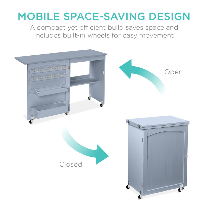 Folding Sewing Table Multi-Function Craft Table and Side Table, Light Blue