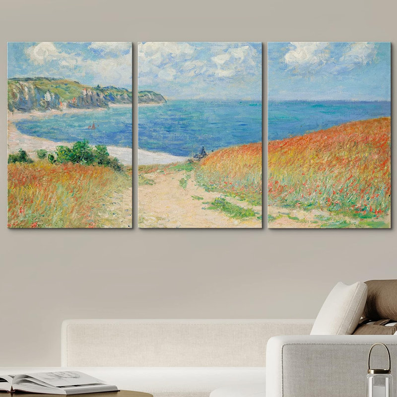 Chemin à travers le maïs à Pourville 3 pièces, Toile tendue, H 36 po x l 24 po x P 1,5 po