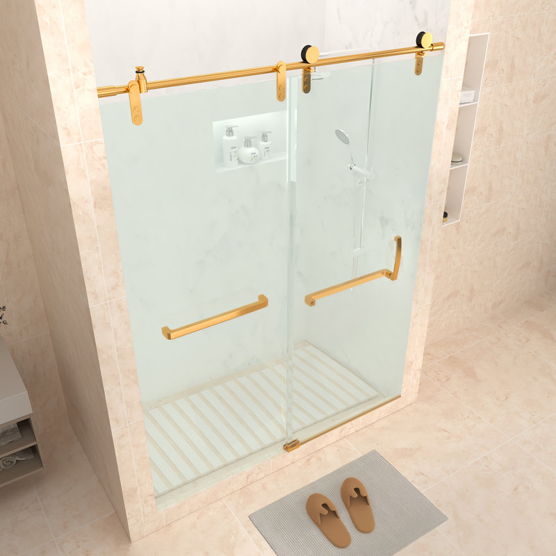 Golden Frameless Sliding Glass Shower Door with Stainless Steel Hardware