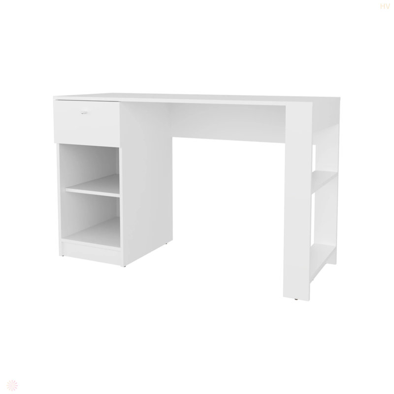 Bureau d'ordinateur avec tiroir et rangement ouvert, Blanc