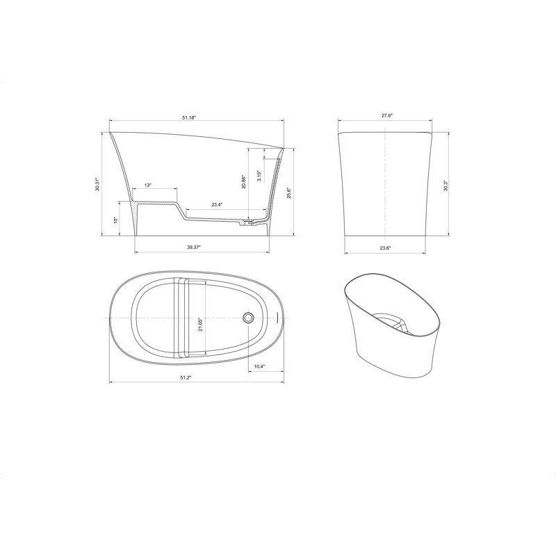51" Freestanding Tub With Seat Solid Surface Soaking Bathtub In White