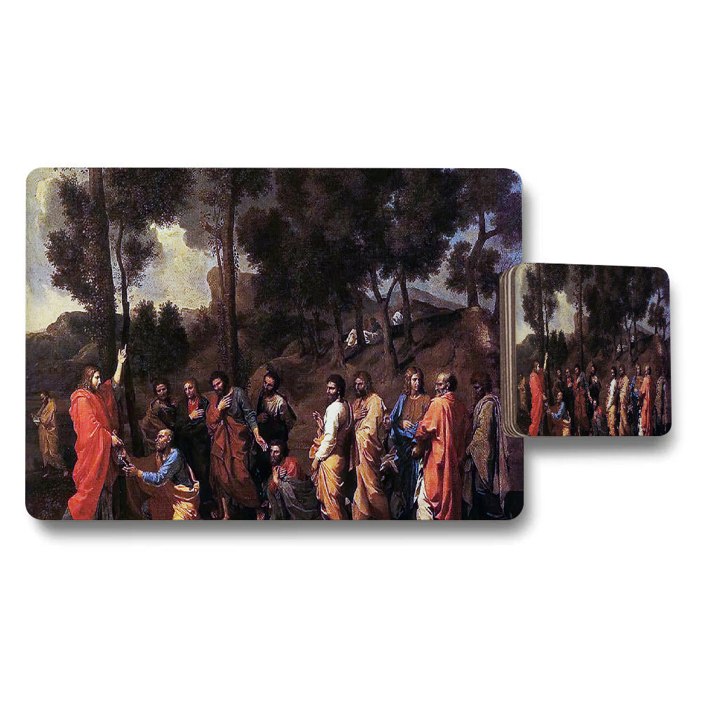Biblical Scene Placemat And Coaster Set With Jesus Teaching Artwork