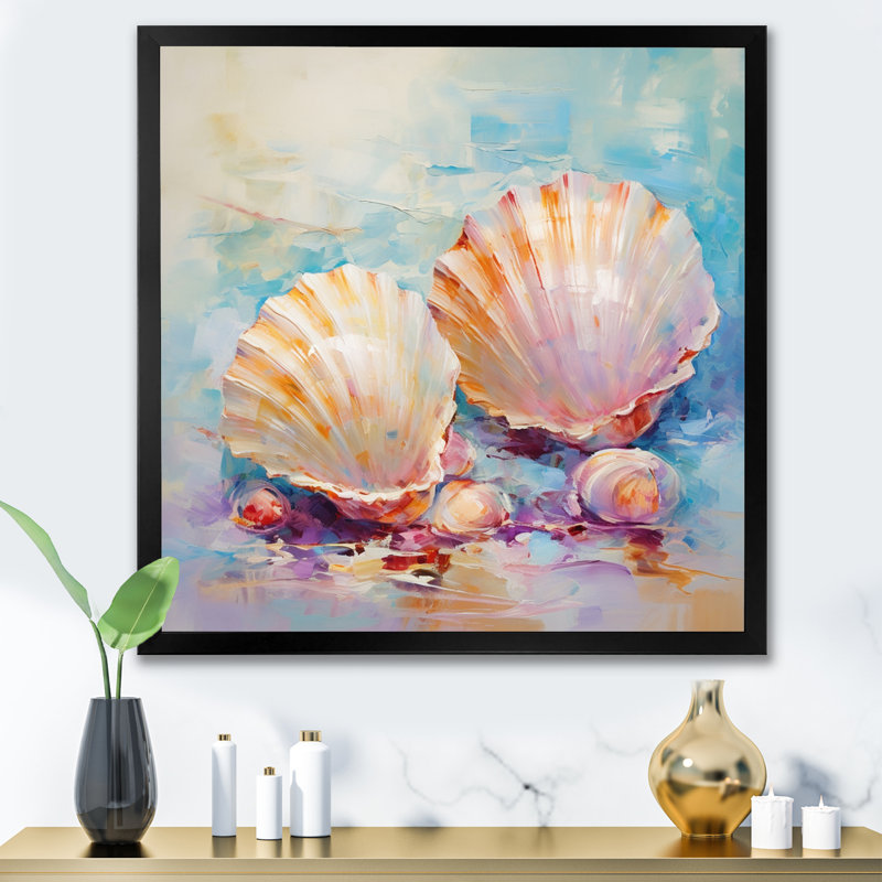 White Impressionist Seashells II - Animals Canvas Print, H 30 po x l 30 po x P 1 po, Cadre simple noir