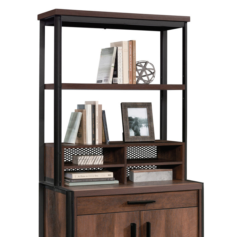 Brun avec tablettes réglables horizontales, produit industriel, dos ouvert, convient au décor du salon
