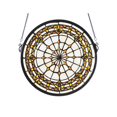 13" Round Fleur-de-Lis Medallion Stained Glass Window