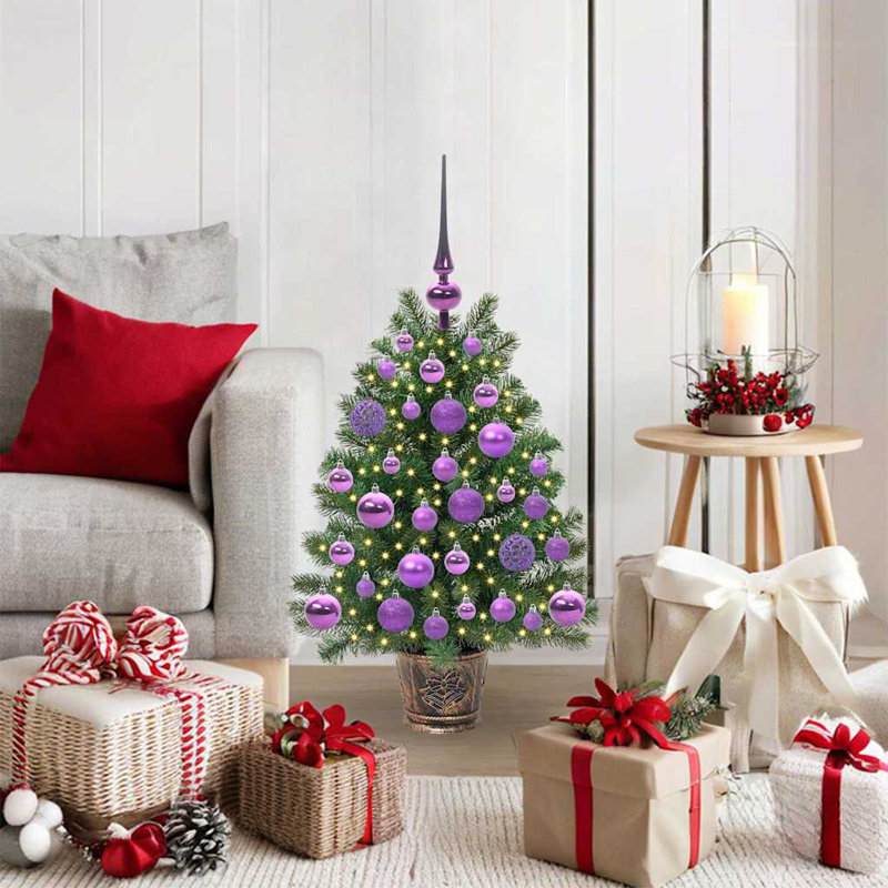  Artificial Christmas Tree with 150 LEDs Green PE and PVC, Purple, 2.46' H