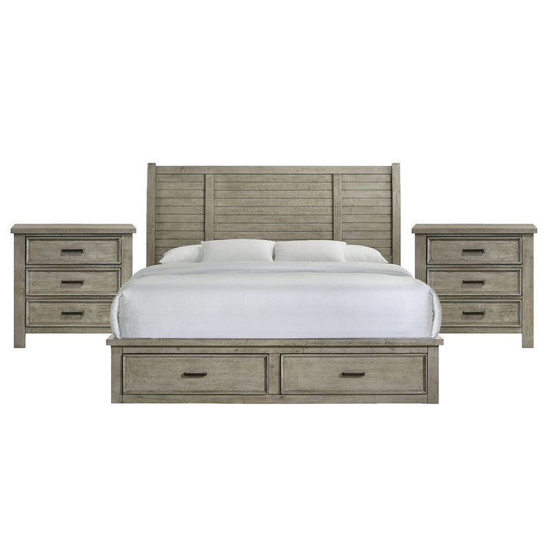 Ensemble de chambre à coucher 3 pièces avec rangement Picket House Furnishings, 3 Pcs: Bed, 2 Nightstands, King, Grey