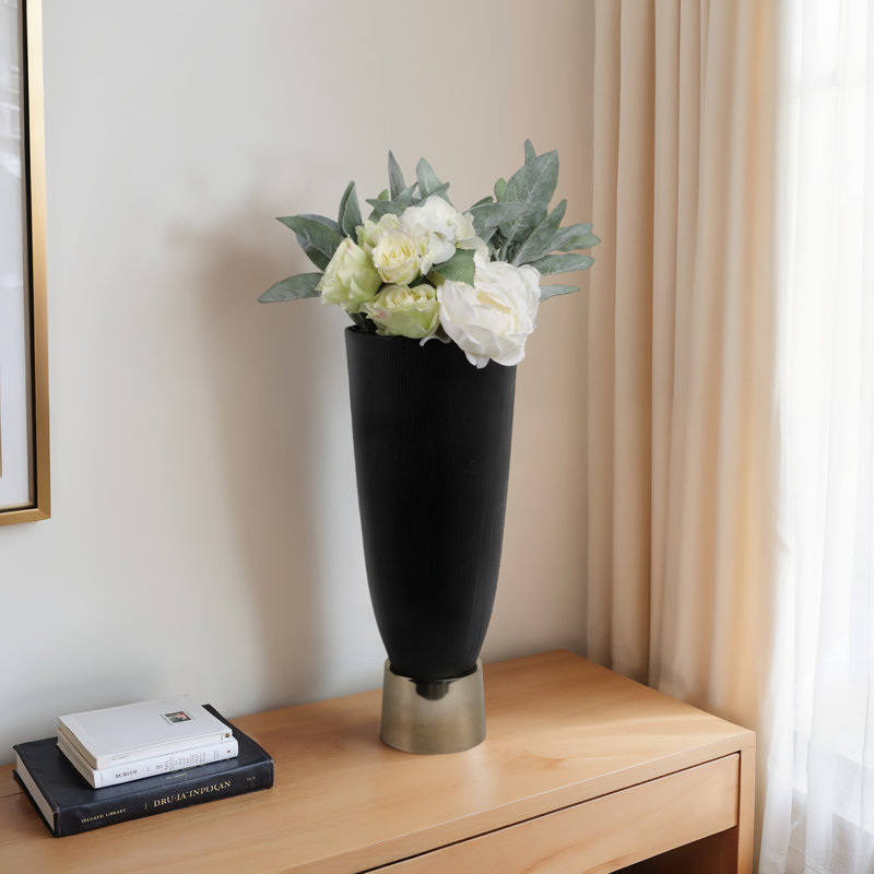 Metal Aluminum Vase with Sleek Stylish Form and Dual-Texture Design, Modern Decorative Accent with Bold Contemporary Appeal, Sculptural Silhouette for Artistic Sophistication and Versatile Decor