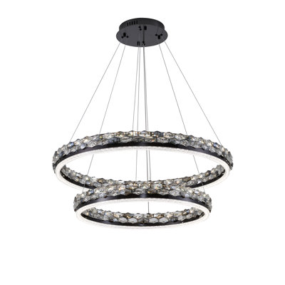 Luminaire suspendu 2 lumières DEL noir avec accents de cristal