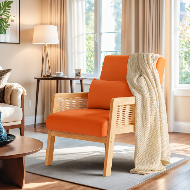 Amita 25.4'' Wide Upholstered Velvet Accent Chair with Wooden Legs and One Pillow