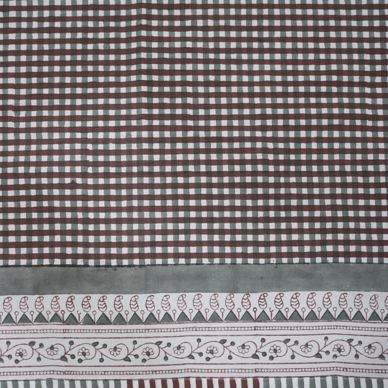 Housse de table fabriquée à la main - damier avec accents floraux, amayra, brun foncé, L 72 po x L 140 po