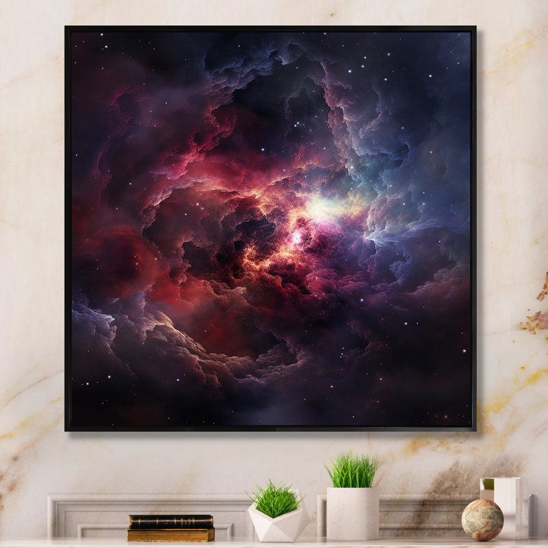 «Pink Galaxy Nebula Odyssey III - Galaxies», art mural, Cadre flottant noir, H 30 po x l 30 po x P 1,5 po