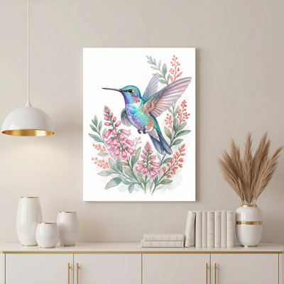 "Gallery Wrap", art mural sur toile pour le salon, la chambre à coucher, le bureau ou le vestibule - décoration murale décorative avec colibri floral