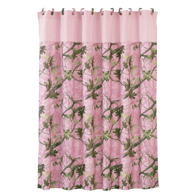 Camo Pink with Leafy Oak Camouflage Print Cabin Lodge Bedding Shower Curtain with Hooks 72x72 inch