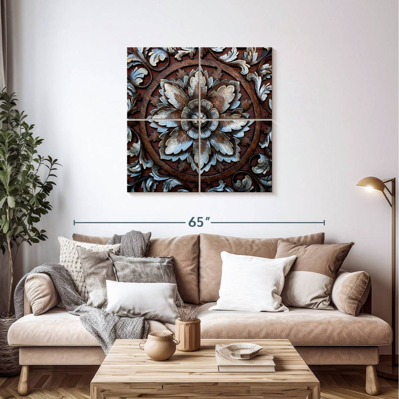 Fleur sculptée de style thaïlandais Senne, H 38 po x l 38 po