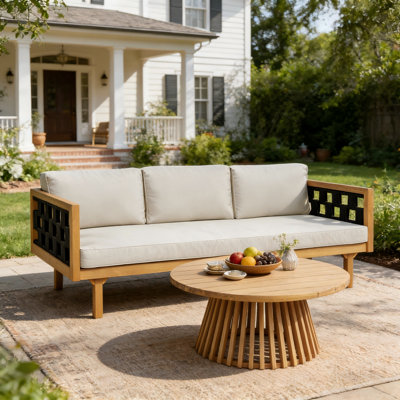 Clovelly Outdoor 2-Piece Acacia Wood Conversation Set With Woven Rope & Cushions