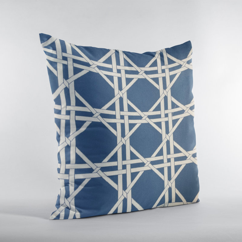 DaVinci Geometric Outdoor Reversible Throw Pillow, 26" x 26", Blue/White, Euro Pillow