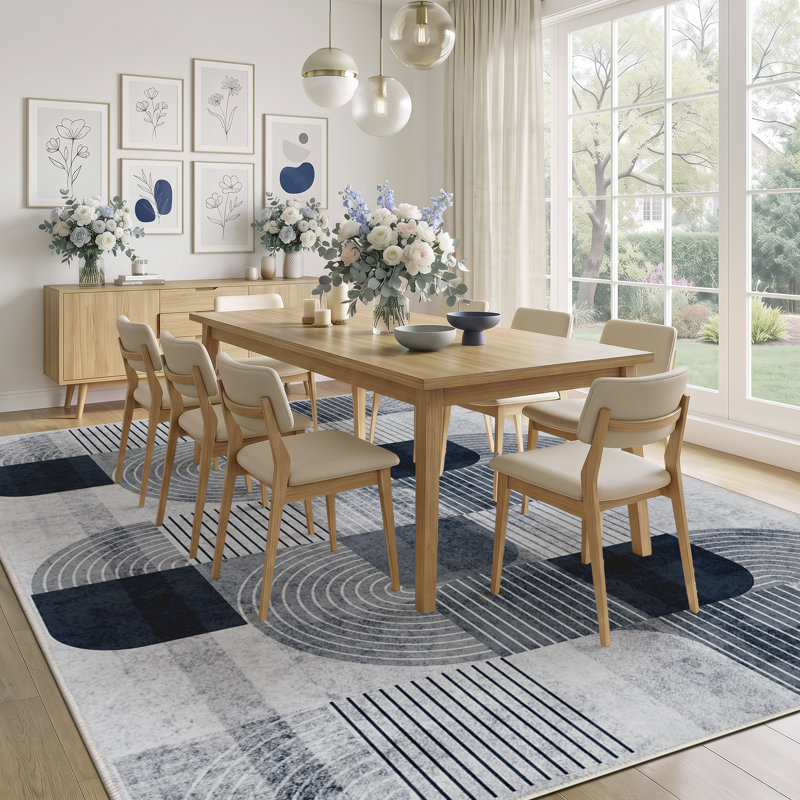 Tapis de salon lavable de 2,4 x 3 m (8 x 10 pi) - Tapis antidérapant moderne, Gris-bleu, Rectangle 8' x 10'