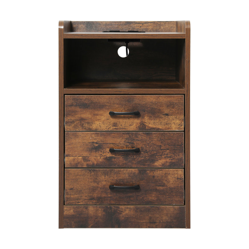 Curtesha 40cm W Manufactured Wood Bedside Table, Brown