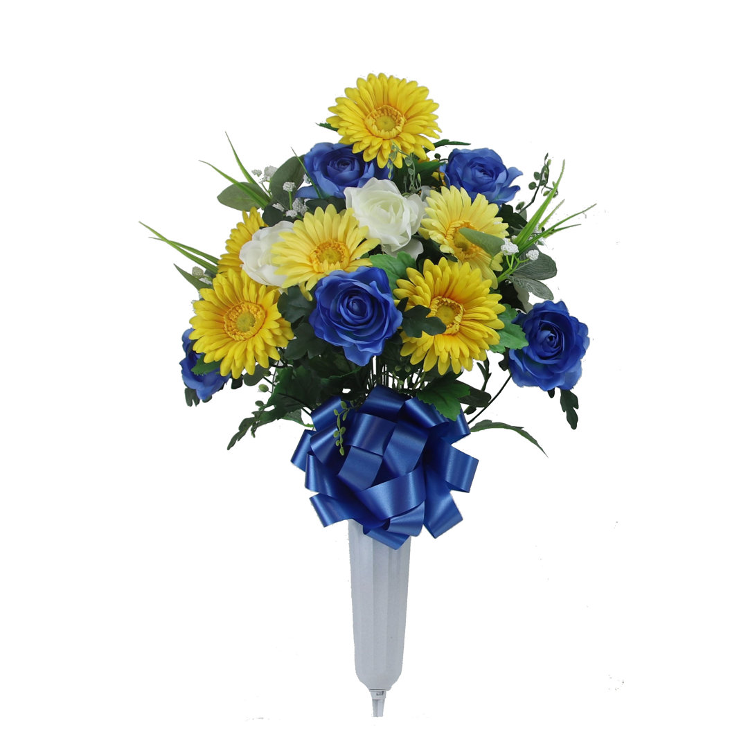 Memorial Cemetery Gerbera & Ranunculus Arrangement in Cone Vase Primrue Flower 