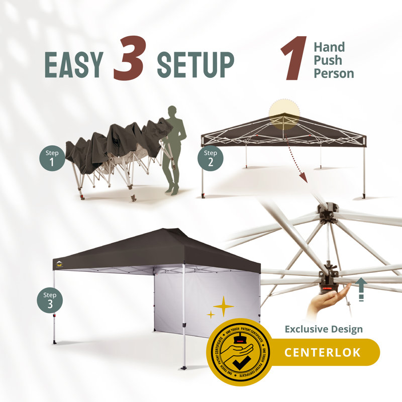 12 Ft. W x 12 Ft. D Metal Pop Up Canopy Instant Tent with 1 Removable Sidewall Grid Gray, Grid Gray