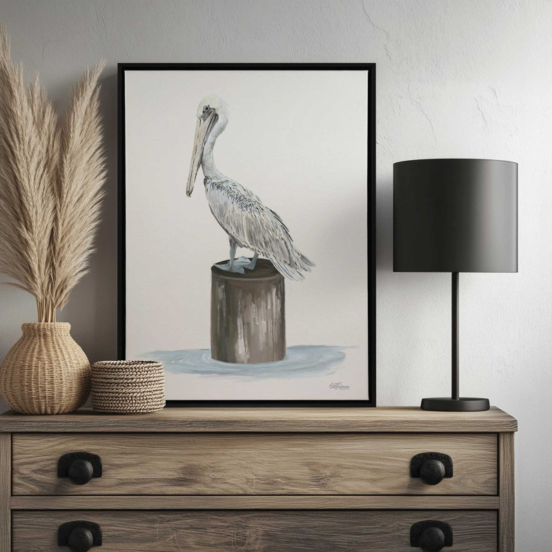 «Pelican Side Eye» par Cat Thurman Designs, reproduction d'art, L 18 po x H 24 po, Blanc, Toile avec cadre