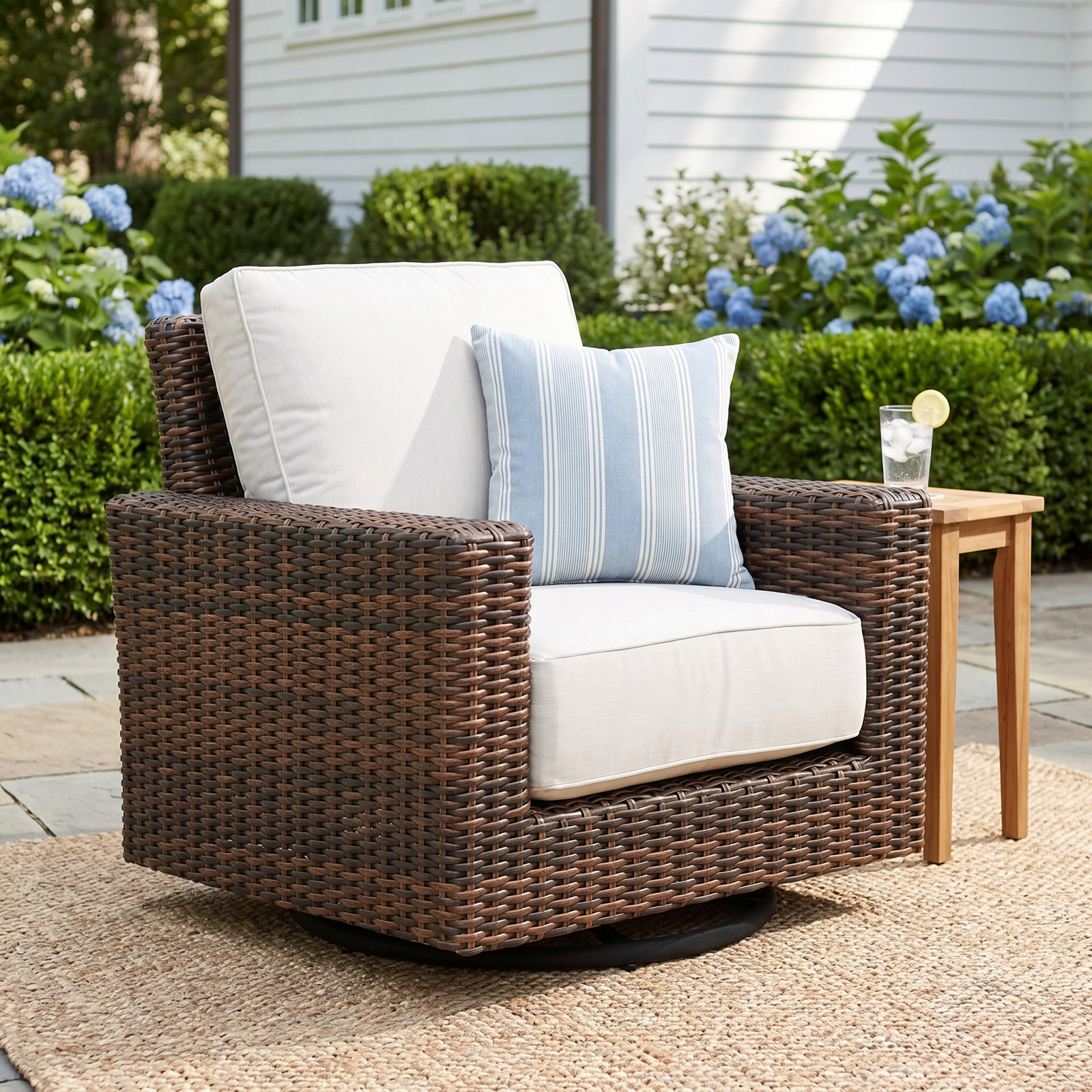 Naomie Swivel Rocker Patio Chair with Sunbrella® Cushions, Canvas Flax Sunbrella® Canvas