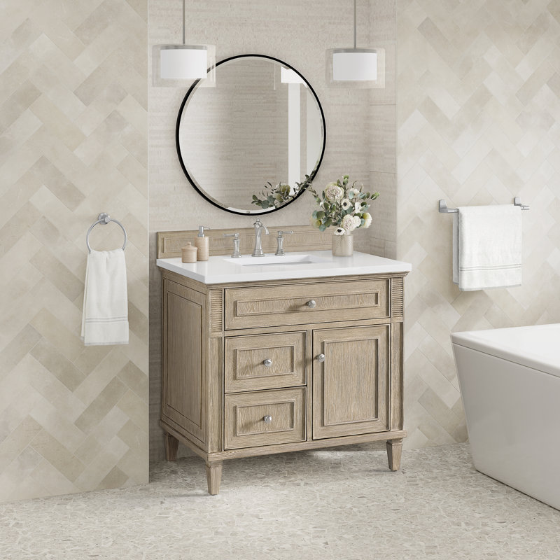 Lorelai 36'' W Single Vanity, Whitewashed Oak, White Zeus, 8" Widespread