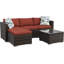 Canapé modulaire en rotin 5 pièces avec repose-pieds et table en verre, brun / rouge vin-966544725-966544726