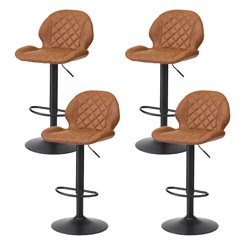 Adjustable Swivel 24"-33" Height Rhombus Faux Leather Bar Stools with Back for Kitchen Island, 4, Brown
