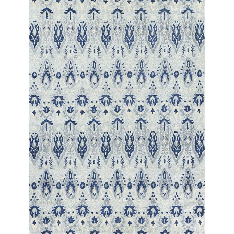 Sarasota Wool Ikat Area Rug, Rectangle 14' x 18', Light Gray/Light Blue
